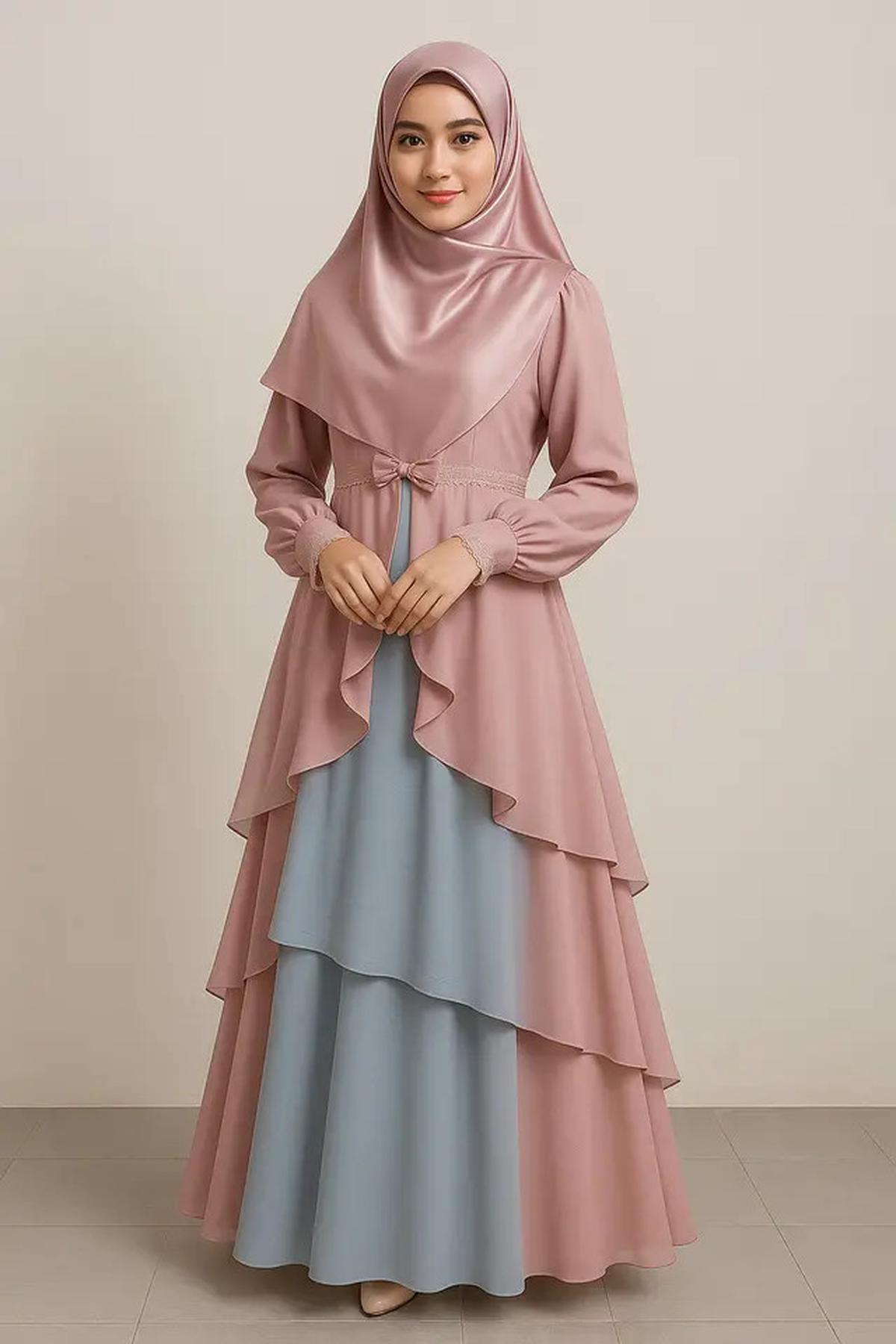 7 Model Gamis Polos Kombinasi 2 Warna, Tonjolkan Kesan Sopan dan Menawan