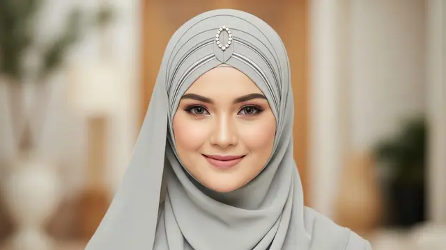 Styling hijab Lebaran yang cocok untuk wajah bulat agar terlihat tirus di foto/Gemini AI