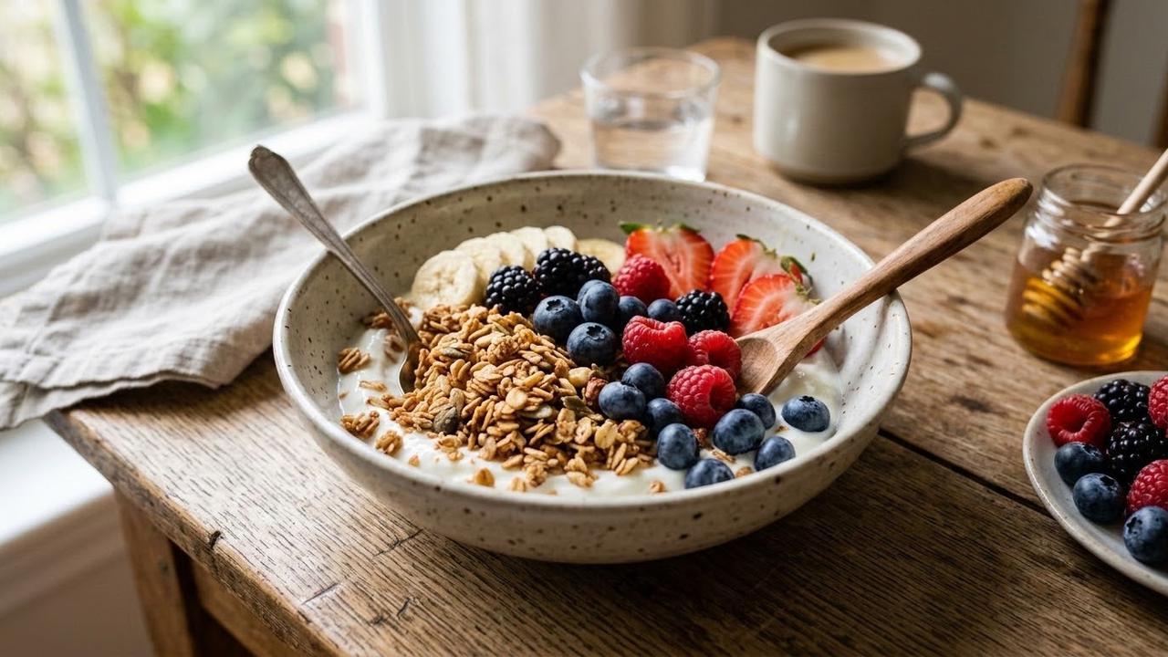 Yogurt dengan Granola dan Buah