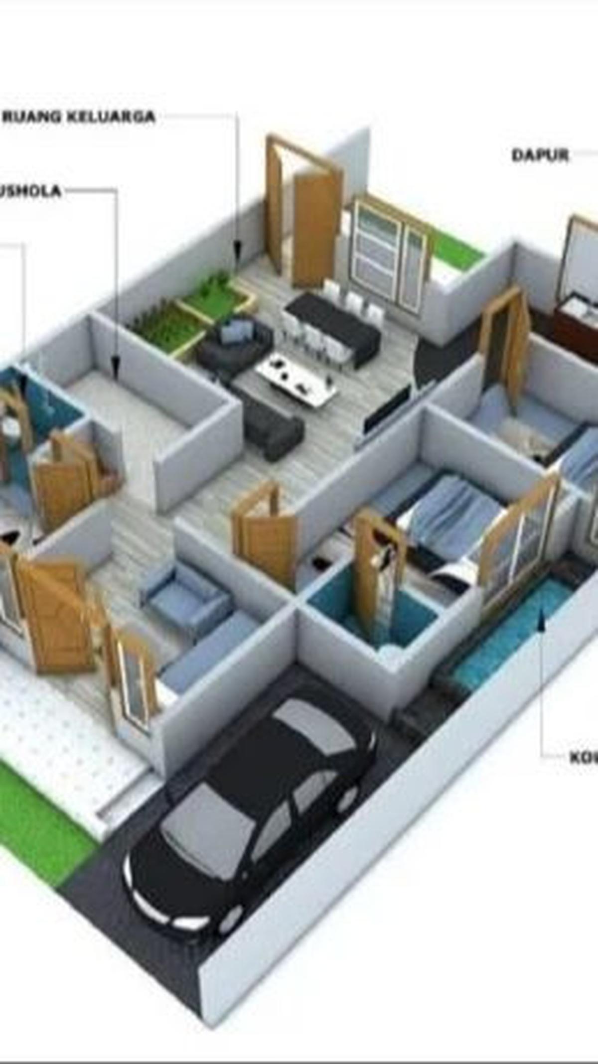 Desain Rumah dengan 3 Kamar Tidur dan 1 Mushola 1 Lantai