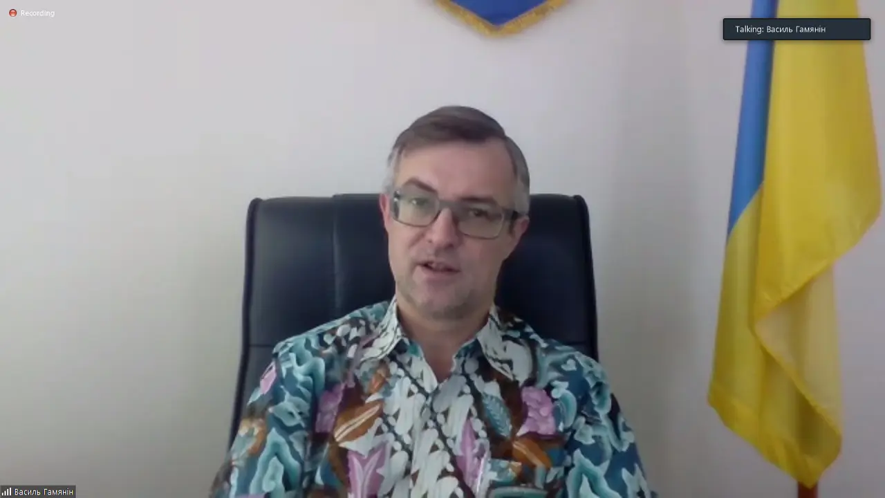 Duta Besar Ukraina untuk Indonesia, Vasyl Hamianin dalam press briefing bersama media di Hari Demokrasi Internasional, Jumat (16/9/2022).