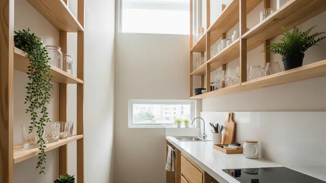 Dapur dengan Rak Terbuka (Open Shelving) Vertikal