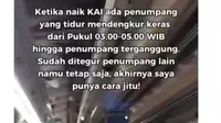 Pro Kontra Pria Adukan Penumpang Kereta yang Tidur Mendengkur karena Menganggu Banyak Orang.&nbsp; foto: (dok.Instagram @bambang_soetarno/https://www.instagram.com/reel/DIaWt4iTb9m/Henry)