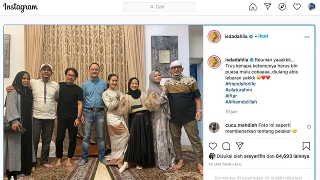 Unggahan Iis Dahlia saat kedatangan tamu termasuk Nissa Sabyan dan Ayus. (Foto: Instagram @isdadahlia)