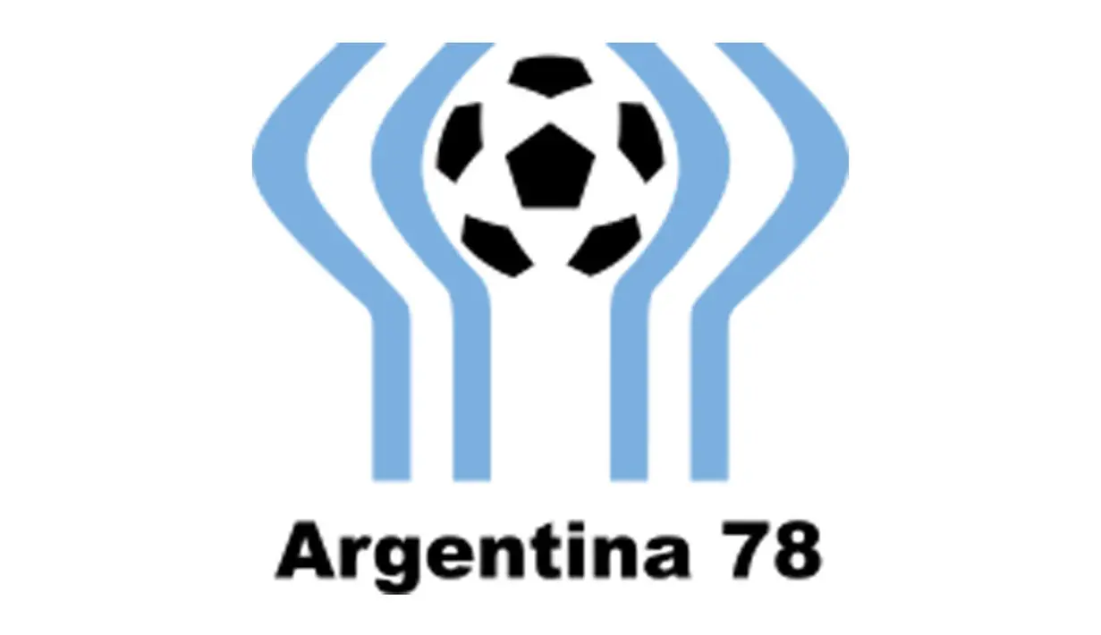 Logo Piala Dunia 1978 di Argentina. Warna biru muda mewakili bendera Argentina. Logo dengan gambar bola yang sedang diangkat oleh tangan (Istimewa)