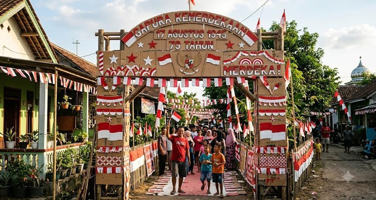 Ide Hiasan Jalan Kampung 17 Agustus dengan Barang Bekas yang Hemat Biaya (AI Generated)