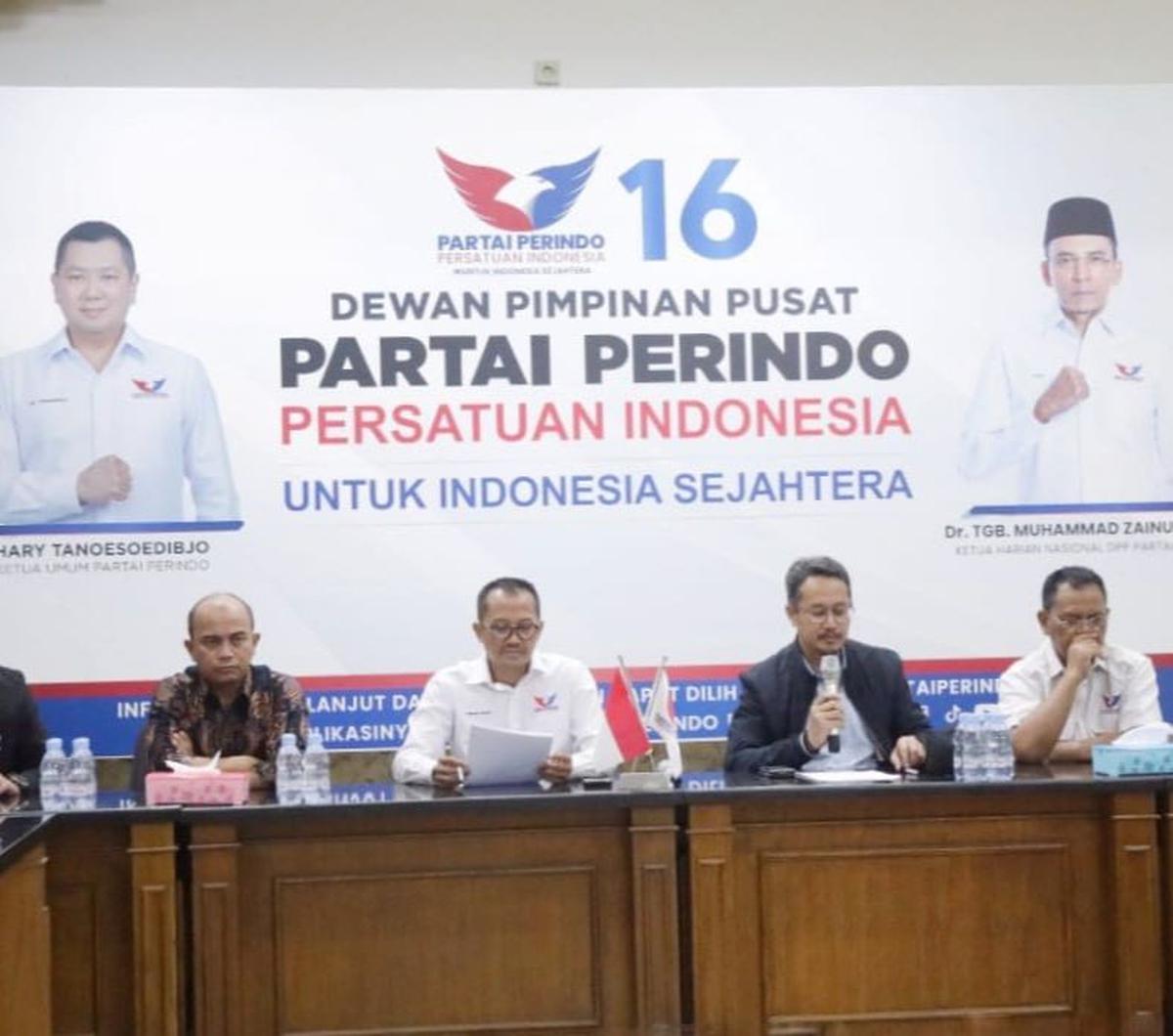Perindo menggelar konferensi pers yang membahas Pernyataan Sikap atas Hilangnya Suara Partai Perindo pada Pemilu 2024 di Kantor DPP Partai Perindo, Jalan Diponegoro Nomor 29, Menteng, Jakarta Pusat pada Rabu (28 /2/2024). <br>