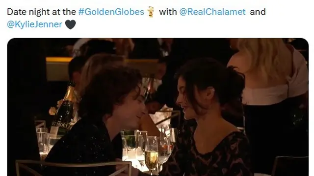 Unggahan Twitter Golden Globe Awards soal Timothee Chalamet -  Kylie Jenner. (Twitter/ goldenglobes)