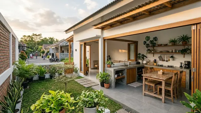 Contoh Rumah Kecil Type 45 dengan Taman Belakang dan Dapur Terbuka