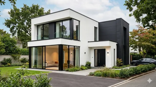Rumah Minimalis Cat Hitam Putih (Foto: Gemini AI)