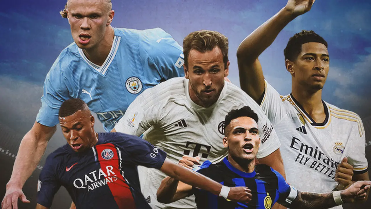 Ilustrasi - Erling Haaland, Harry Kane, Lautaro Martinez, Kylian Mbappe, Jude Bellingham