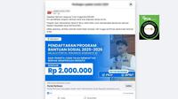 Tangkapan layar postingan klaim link pendaftaran bansos melalui portal Perlinsos Kemensos yang beredar di Facebook.
