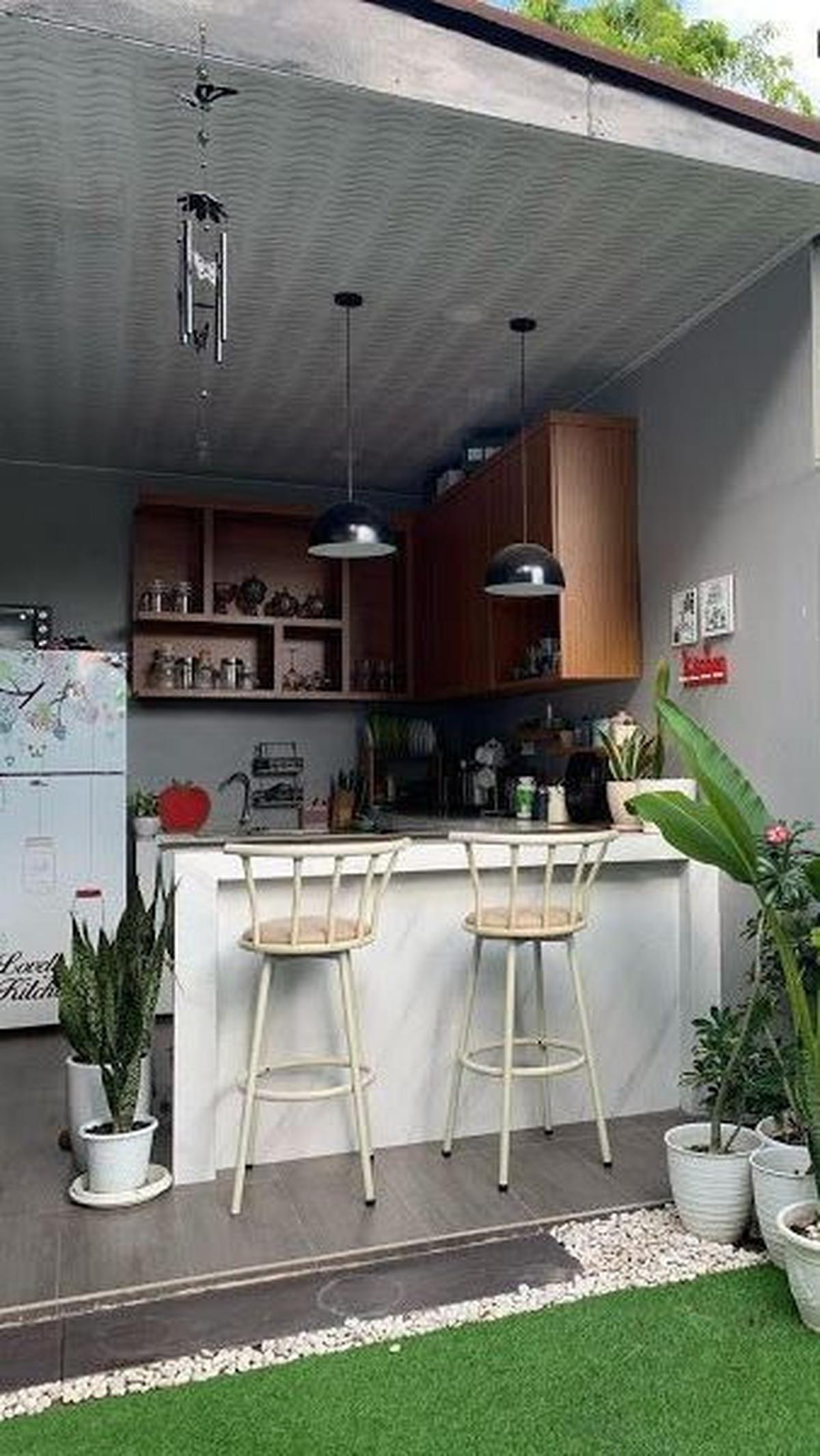 Dapur Letter L Minimalis Semi Outdoor
