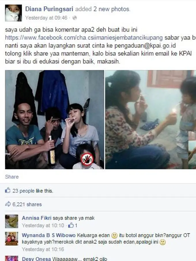 Foto Perempuan Nyalakan Rokok pada Balita Gemparkan Dunia Maya
