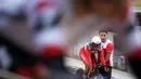 Pebalap sepeda Indonesia, Terry Yudha Kusuma bersiap saat akan memulai nomor elimination race putra UCI Track Nation Cup 2023 di Jakarta International Velodrome, Rawamangun, Jakarta, Jumat (24/2/2023). (Bola.com/Bagaskara Lazuardi)