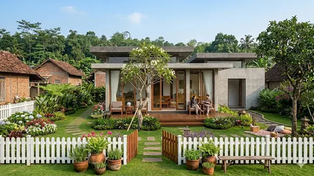 Inspirasi Rumah Kampung Modern Elegan dengan Taman Depan Luas