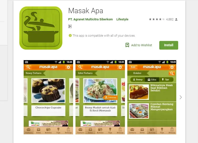 Aplikasi Masak Apa (Sumber: Google Play)