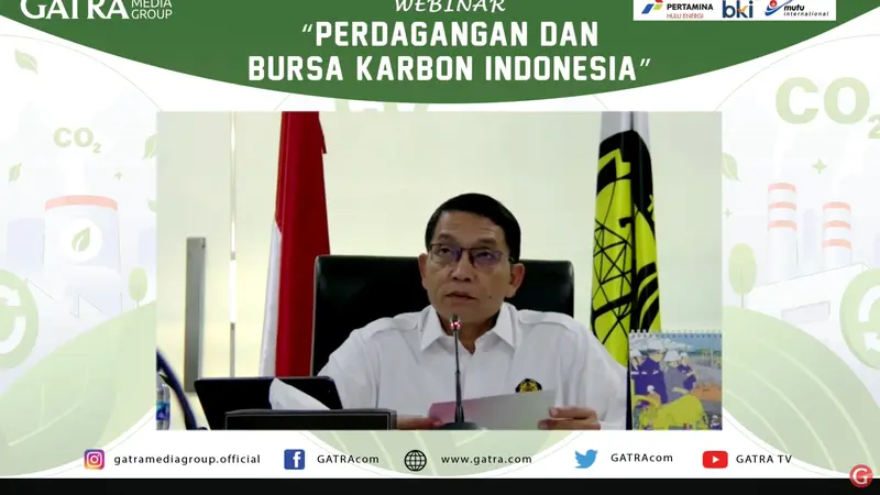 Sekretaris Jenderal Kementerian Energi dan Sumber Daya Mineral (ESDM), Dadan Kusdiana, dalam diksuis perdagangan dan bursa karbon Indonesia 2024, Selasa (23/7/2024). (Tira/Liputan6.com)