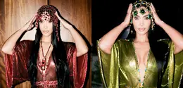 Kim Kardashian rayakan ulang tahunnya dengan gaya glamor. Ia kenakan dua kaftan mini sekaligus dari Rabanna. [@kimkardashian]