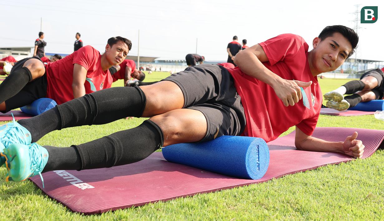 Gelandang Timnas Indonesia U-22, Muhammad Taufany saat sesi latihan di Visakha Training Center, Phnom Penh, Kamboja, Sabtu (6/5/2023) jelang menghadapi Timor Leste pada laga ketiga Grup A SEA Games 2023, Minggu, 7 Mei 2023. (Bola.com/Abdul Aziz)