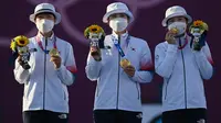 Tim panahan putri Korea Selatan berhasil mempertahankan tradisi emas di nomor beregu putri pada Olimpiade selama sembilan kali beruntun (ADEK BERRY / AFP)