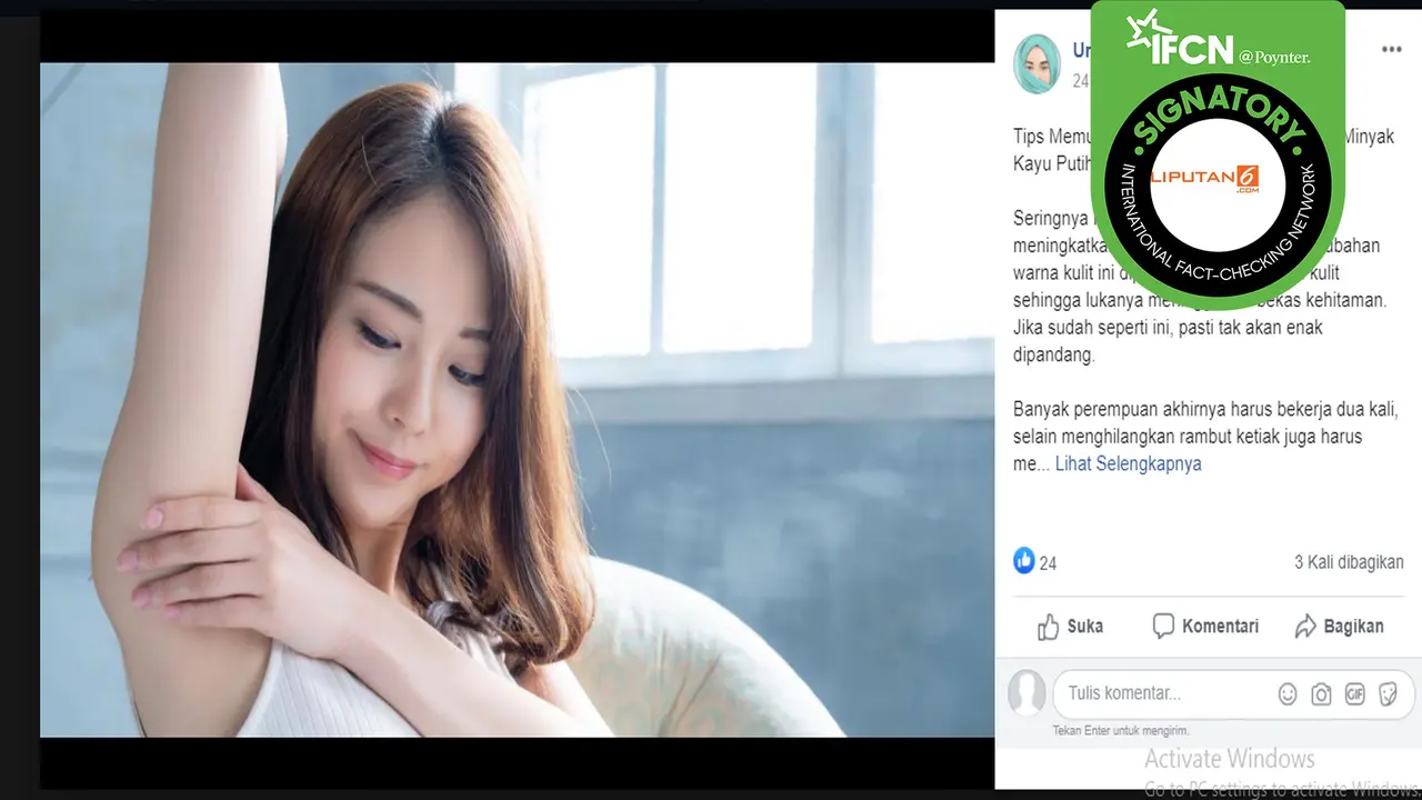Hoaks penggunaan minyak kayu putih di ketiak.