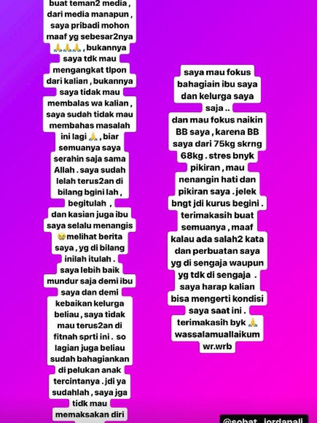 Jordan Ali Sampaikan Kabar Putus dari Eva Manurung