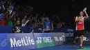 Selebrasi kemenangan Christie Jonatan saat melawan Lee Hyun Ill di Indonesia Open Superseries Premier 2015, Jakarta, Rabu (4/6/2015).  Christie berhasil menekuk Lee Hyun Ill dalam pertandingan tersebut.(Liputan6.com/Herman Zakharia)