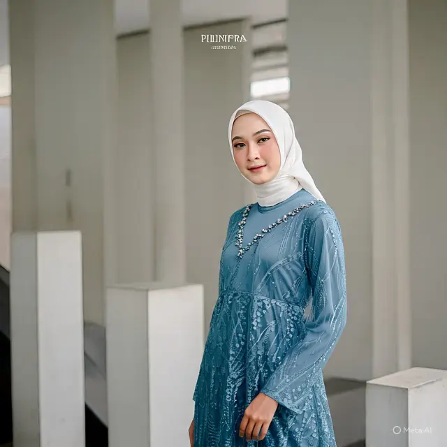 Gamis Brokat Tile: Duo Material Mewah