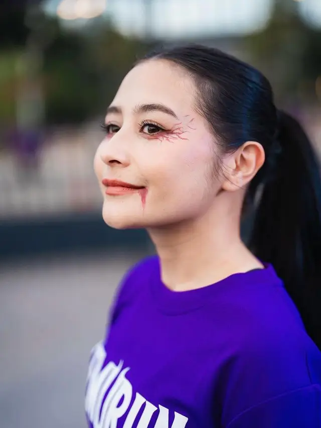 6 Gaya Prilly Latuconsina Pertama Kali Ikut Event Lari, Tampil Unik Pakai Makeup Bertema Horor