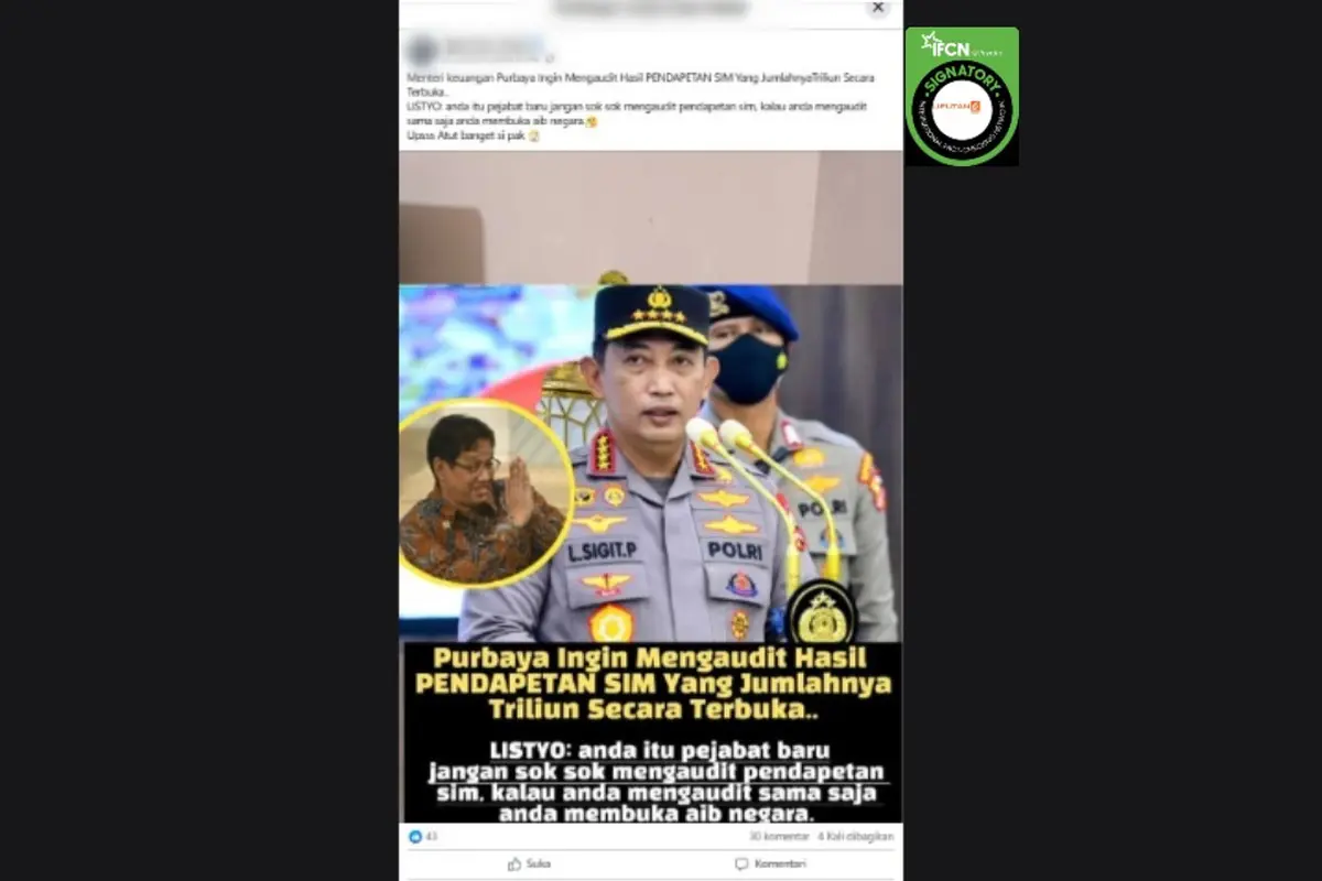 Cek Fakta Liputan6.com mendapati klaim unggahan Menkeu Purbaya Yudhi Sadewa ingin mengaudit pendapatan SIM.