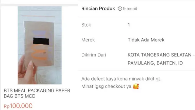 Viral Bungkus Kosong McD BTS Meal Dijual Online, Ada yang Harganya Ratusan Ribu. (Sumber: Twitter/txtdariolshop)