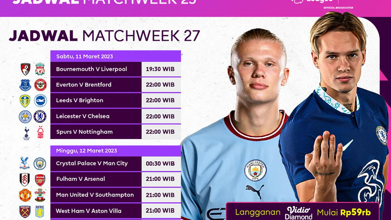 Jadwal Live Streaming Liga Inggris 2022/2023 Matchweek 27 di Vidio, 11 & 12 Maret 2023