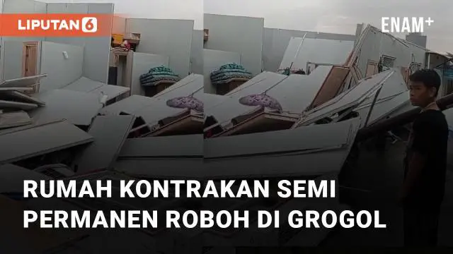 Sejumlah rumah kontrakan semi permanen di Jalan Jelambar Baru, Kecamatan Grogol roboh