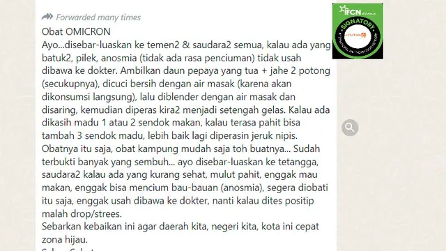 Cek Fakta Liputan6.com menelusuri klaim ramuan obat omicron campuran daun pepaya dan jahe
