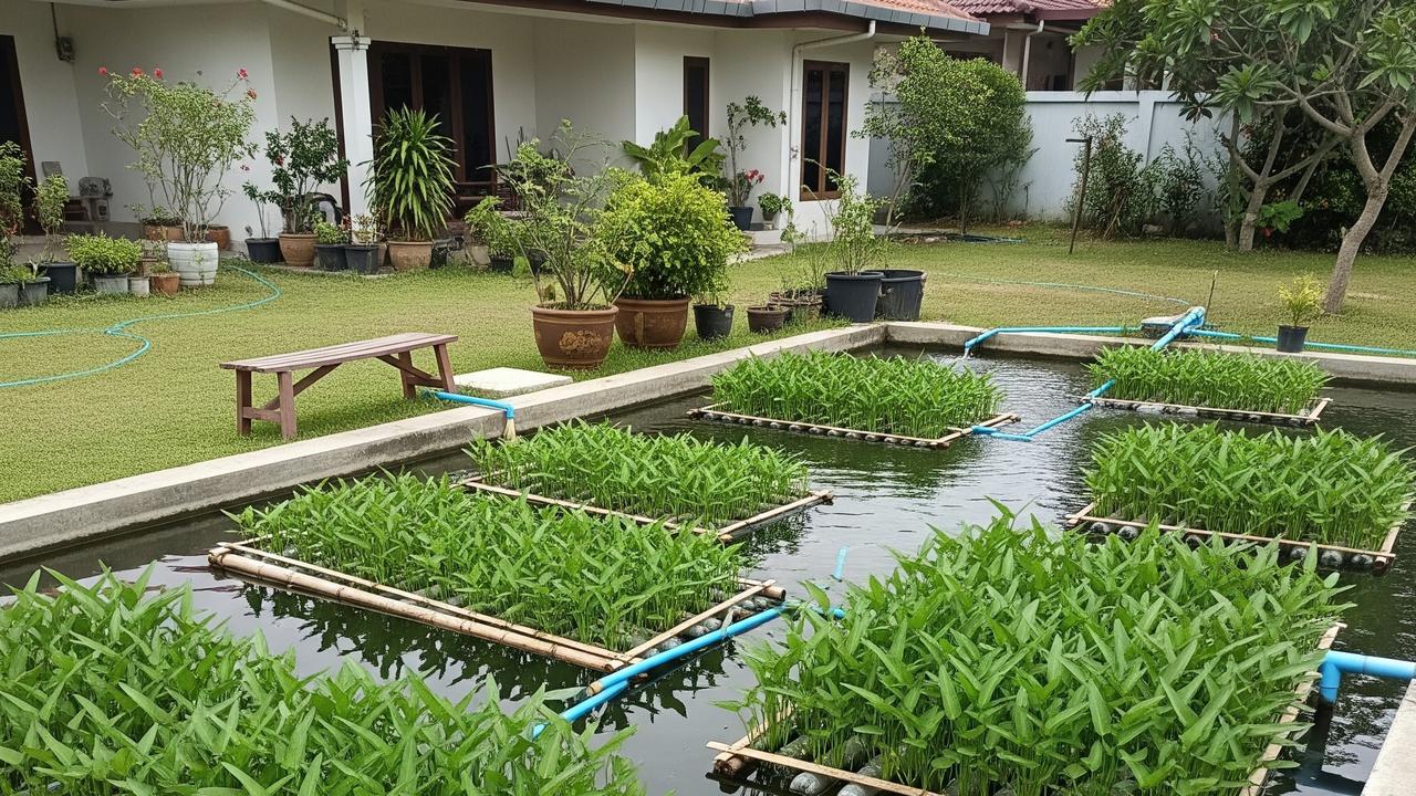 Cara Menggabungkan Kolam Lele dan Kebun Kangkung di Halaman Rumah (AI)