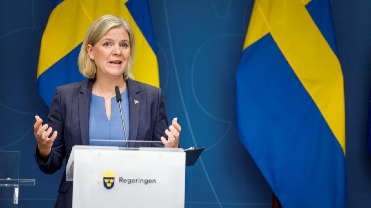 Swedish Prime Minister Magdalena Andersson gives a news conference in Stockholm, Sweden