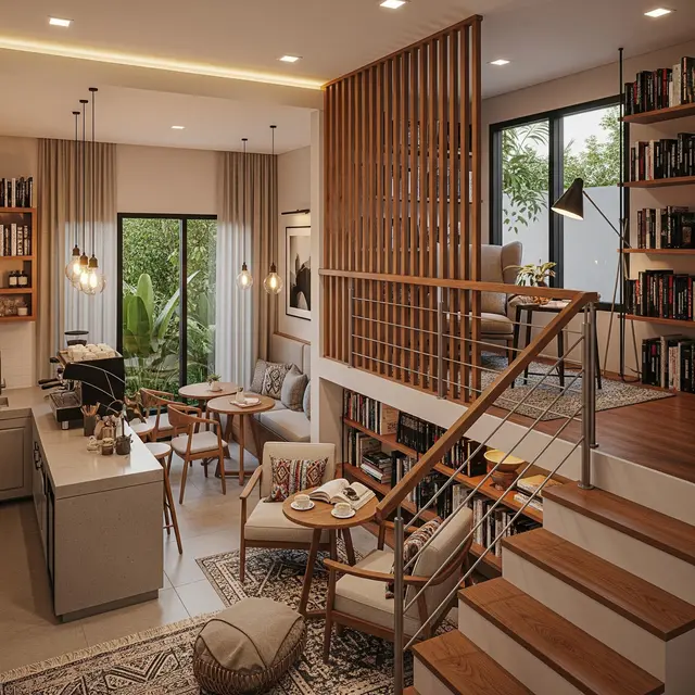 9 Desain Rumah Mezzanine Modern dengan Area Baca ala Coffee Shop, Solusi Hunian Fungsional