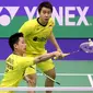 Ganda putra Indonesia, Kevin Sanjaya Sukamuljo/Marcus Fernaldi Gideon, mengalahkan wakil Malaysia, Ong Yew Sin/Tan Wee Kiong, pada babak perempat final Hong Kong Terbuka Super Series 2017, Jumat (24/11/2017). (PBSI)