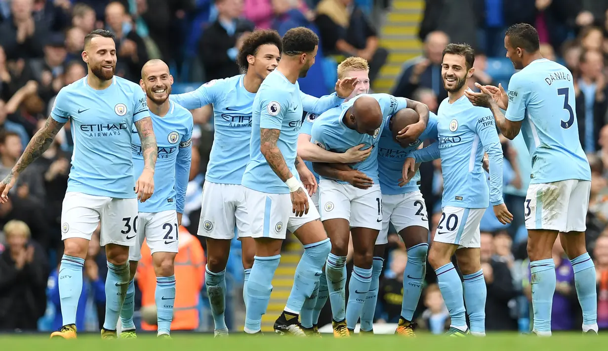 5. Manchester City - Pendapatan 527,7 juta euro (Rp8,6 triliun). (AFP/Paul Ellis)