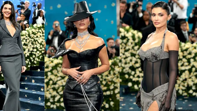 Gaya Serba Monokrom Keluarga Kardashian-Jenner di Met Gala 2025, Kendall Jenner Tampil Corporate Core, Kim Kardashian Pakai Dress Kulit