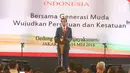 Presiden Joko Widodo (Jokowi) memberikan sambutan pada penutupan kongres luar biasa Partai Keadilan dan Persatuan Indonesia (PKPI) di Jakarta, Senin (14/5). Kongres itu menetapkan Diaz Hendropriyono sebagai ketua umum baru PKPI.(Liputan6.com/Angga Yuniar)