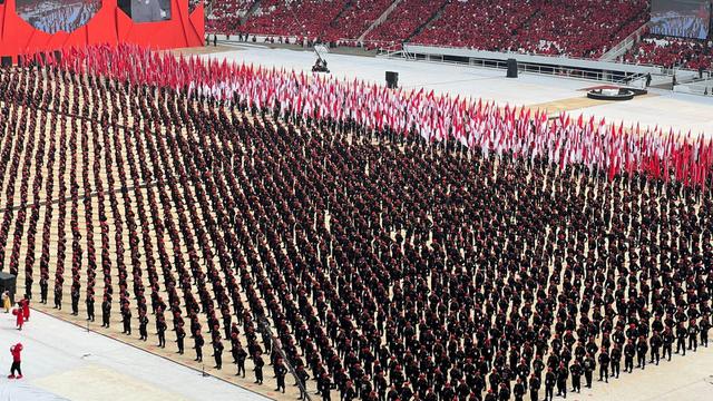 7.000 anggota Satuan Tugas (Satgas) Cakra Buana PDI Perjuangan (PDIP) saat Memeriahkan Puncak Bulan Bung Karno 2023.
