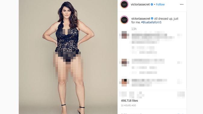 Ali Tate Cutler, model plus size yang tampil di kampanye iklan terbaru Victoria's Secret. (Screenshot Instagram @victoriassecret/https://www.instagram.com/p/B3XAZCaAQyE/?hl=en/Putu Elmira)