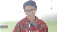 Menlu Retno Marsudi dalam acara pembukaan Bali Democracy Forum ke-14, Kamis (9/12/2021).
