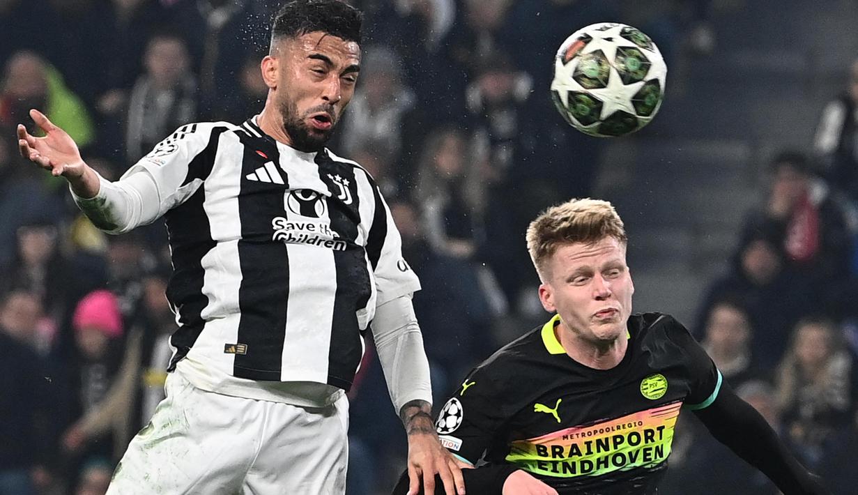 Juventus berhasil menundukkan perlawanan alot PSV Eindhoven untuk mengamankan kemenangan 2-1. (Isabella BONOTTO/AFP)
