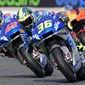 Pembalap Suzuki, Joan Mir, menjadi juara di MotoGP Eropa yang berlangsung di Sirkuit Ricardo Tormo, Valencia, Minggu (8/11/2020). (AFP/Jose Jordan)