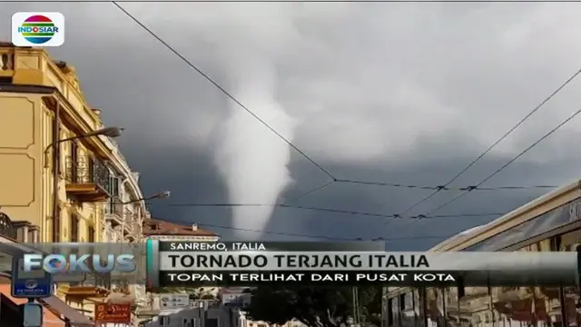 Topan bergerak dari laut mendekati pantai kemudian menerjang pusat Kota Sanremo yang merupakan lokasi wisatawan terkenal di Italia.