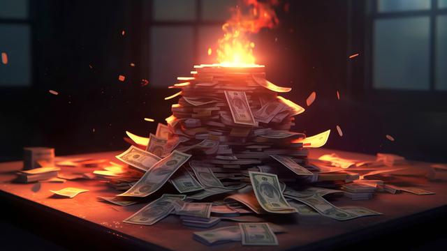 Ilustrasi uang terbakar