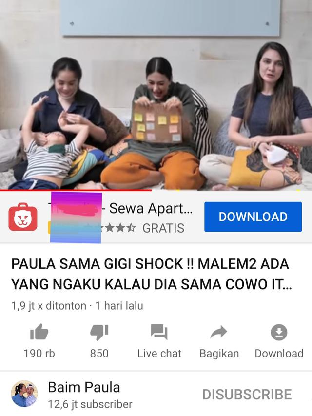 Unggahan Baim Wong dan Paula Verhoeven. (Foto: YouTube Baim Paula)